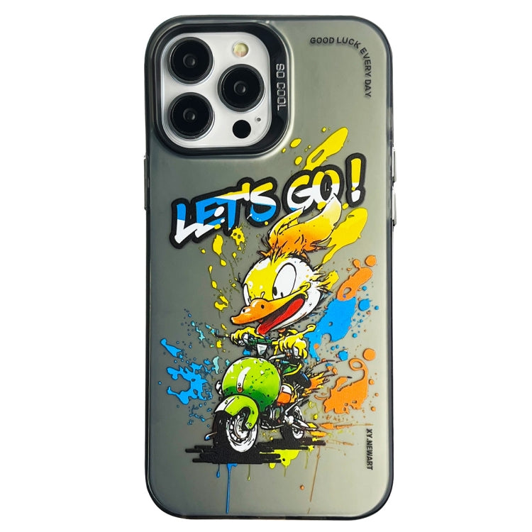 Double Layer Color Silver Series Animal Oil Painting Phone Case, For iPhone 14 Pro, For iPhone 15 Pro