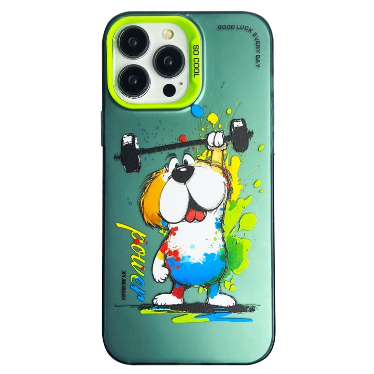 Double Layer Color Silver Series Animal Oil Painting Phone Case, For iPhone 14 Pro, For iPhone 15 Pro