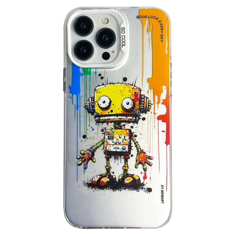 Double Layer Color Silver Series Animal Oil Painting Phone Case, For iPhone 14 Pro, For iPhone 15 Pro