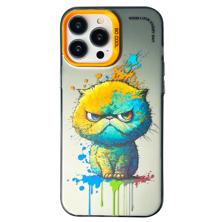 Double Layer Color Silver Series Animal Oil Painting Phone Case, For iPhone 14 Pro, For iPhone 15 Pro