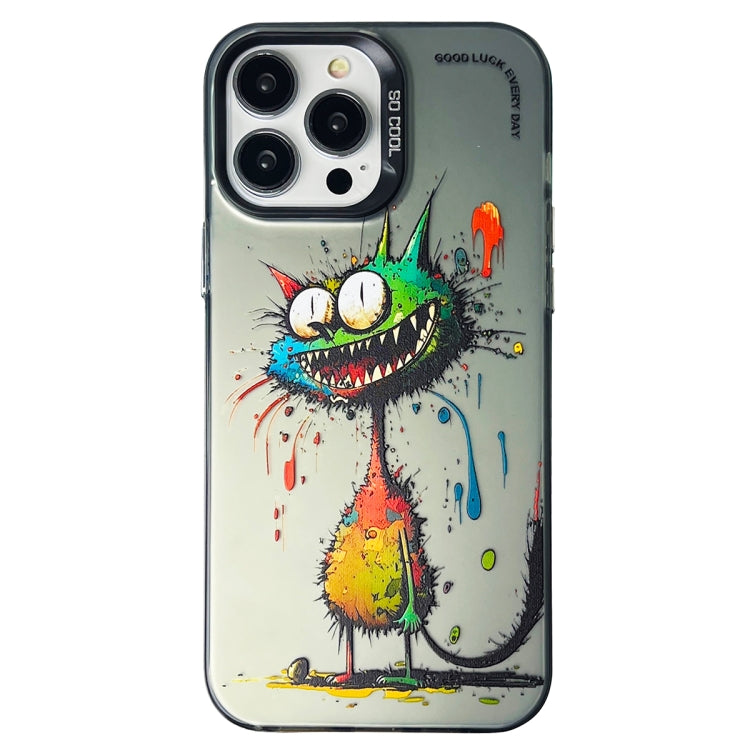 Double Layer Color Silver Series Animal Oil Painting Phone Case, For iPhone 14 Pro, For iPhone 15 Pro