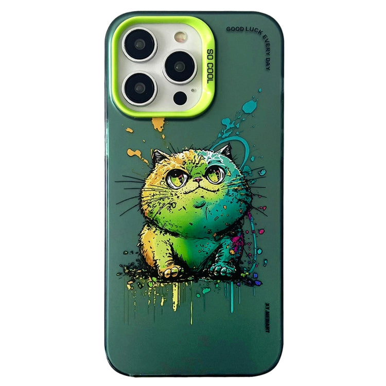 Double Layer Color Silver Series Animal Oil Painting Phone Case, For iPhone 14 Pro, For iPhone 15 Pro