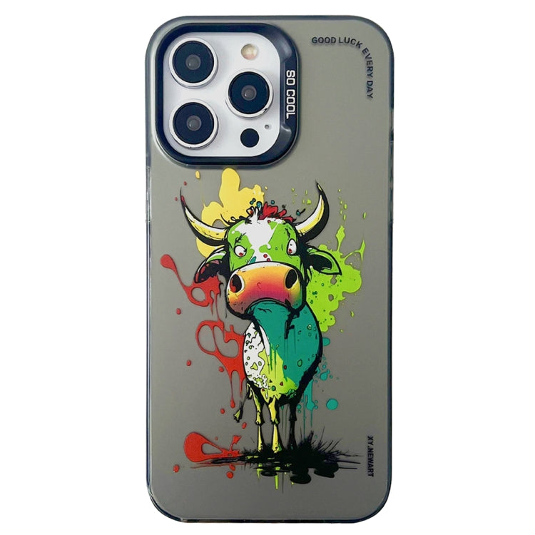 Double Layer Color Silver Series Animal Oil Painting Phone Case, For iPhone 14 Pro, For iPhone 15 Pro