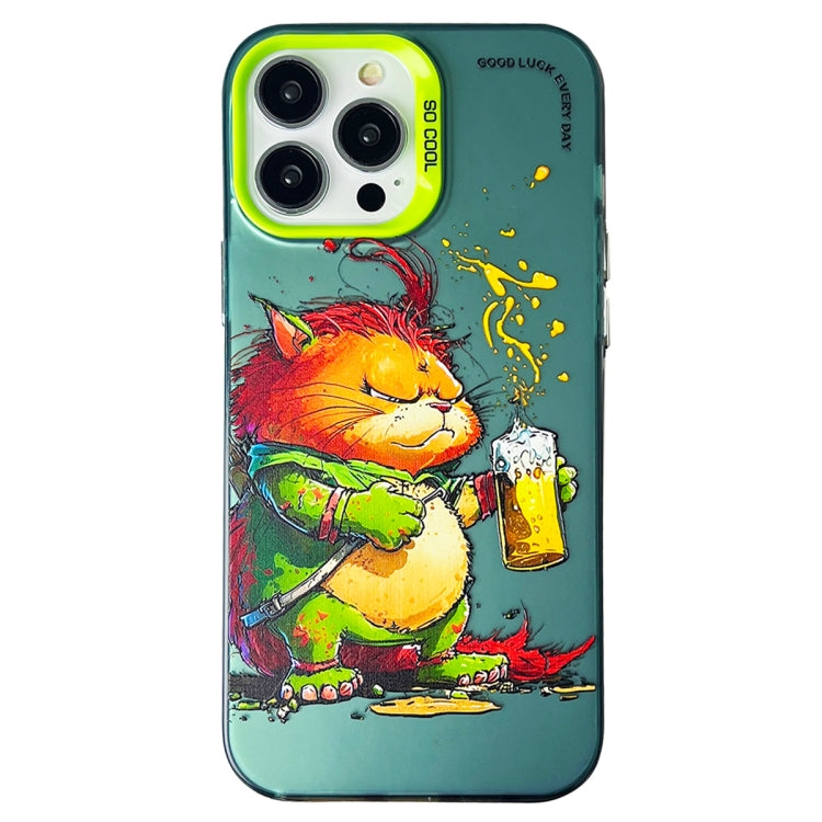 Double Layer Color Silver Series Animal Oil Painting Phone Case, For iPhone 14 Pro, For iPhone 15 Pro
