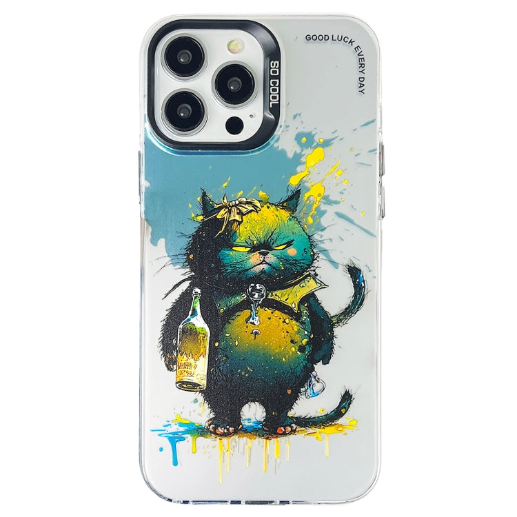 Double Layer Color Silver Series Animal Oil Painting Phone Case, For iPhone 14 Pro, For iPhone 15 Pro
