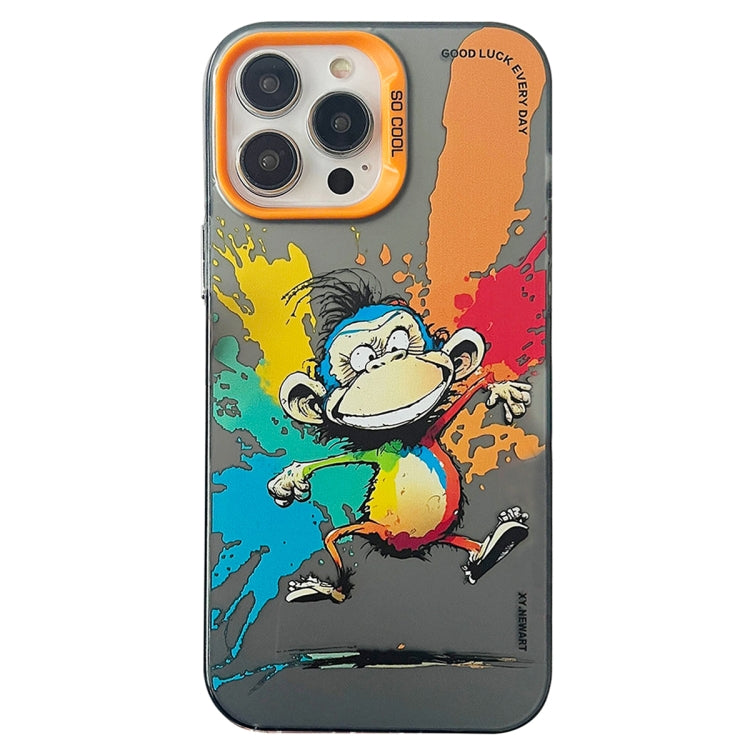 Double Layer Color Silver Series Animal Oil Painting Phone Case, For iPhone 14 Pro, For iPhone 15 Pro