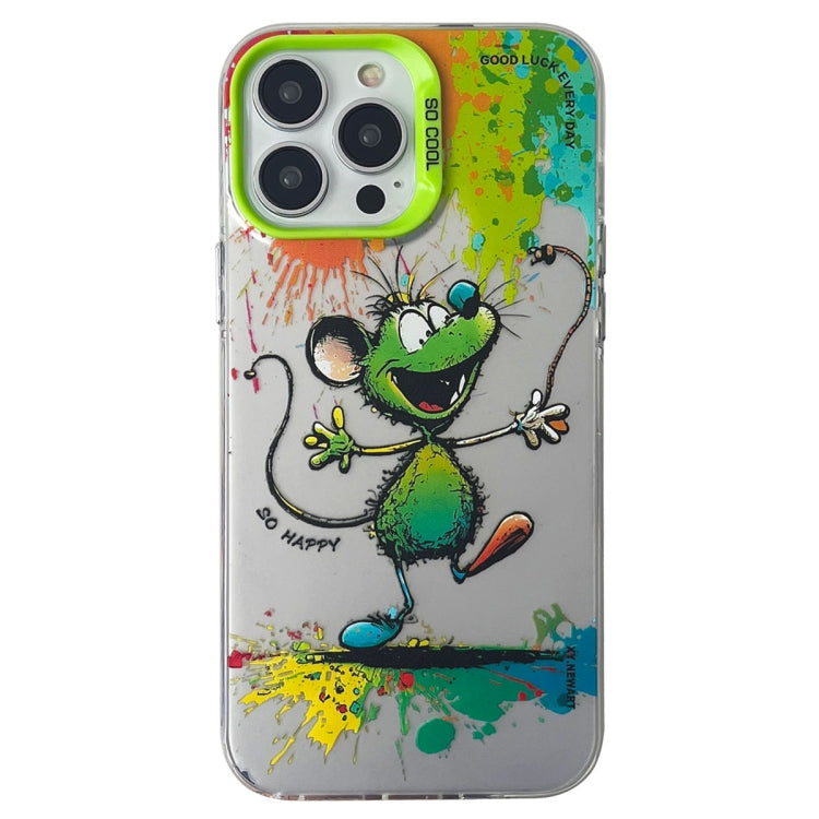 Double Layer Color Silver Series Animal Oil Painting Phone Case, For iPhone 14 Pro, For iPhone 15 Pro