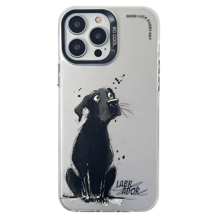 Double Layer Color Silver Series Animal Oil Painting Phone Case, For iPhone 14 Pro, For iPhone 15 Pro