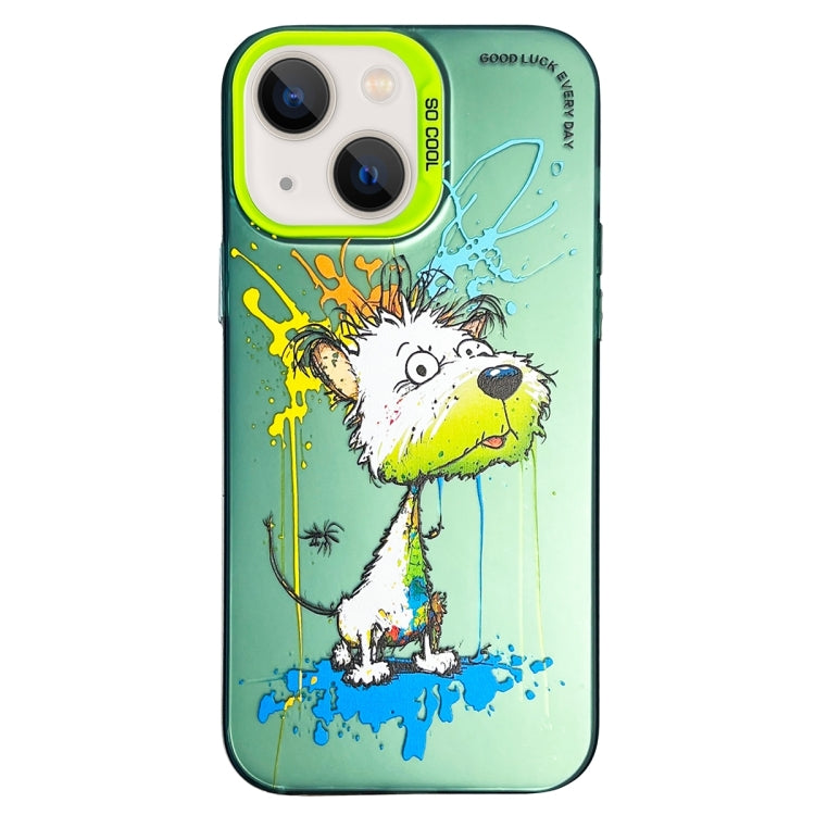 Double Layer Color Silver Series Animal Oil Painting Phone Case, For iPhone 15, For iPhone 13 Pro Max