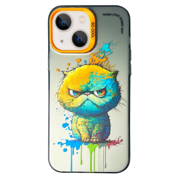 Double Layer Color Silver Series Animal Oil Painting Phone Case, For iPhone 15, For iPhone 13 Pro Max