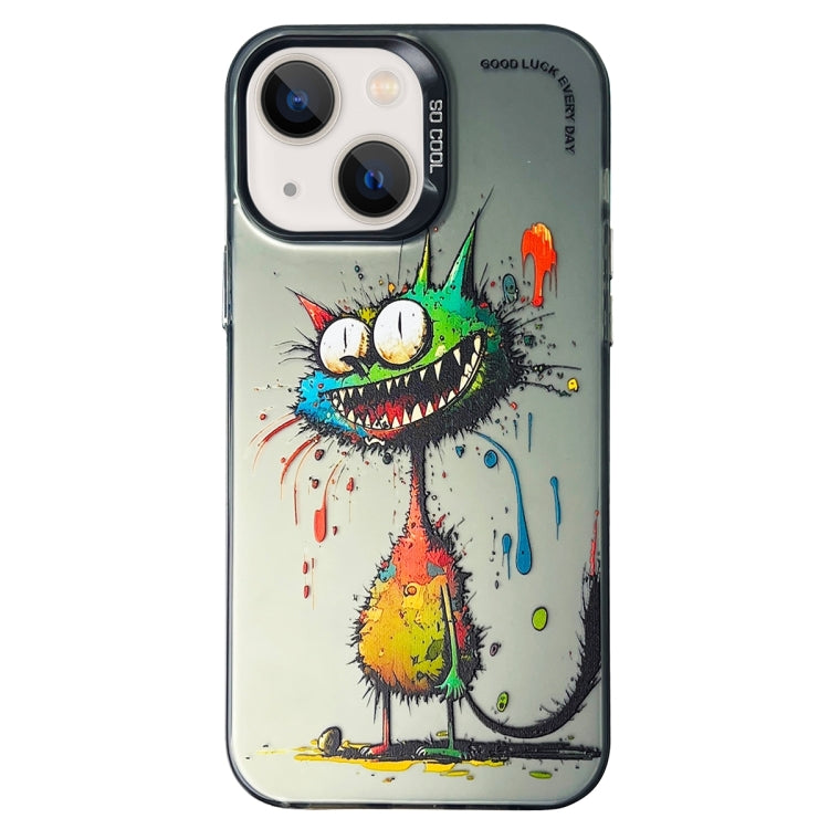 Double Layer Color Silver Series Animal Oil Painting Phone Case, For iPhone 15, For iPhone 13 Pro Max