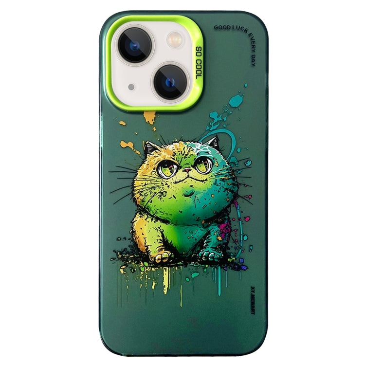 Double Layer Color Silver Series Animal Oil Painting Phone Case, For iPhone 15, For iPhone 13 Pro Max