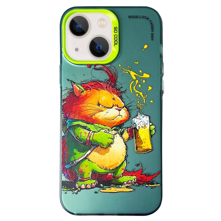 Double Layer Color Silver Series Animal Oil Painting Phone Case, For iPhone 15, For iPhone 13 Pro Max