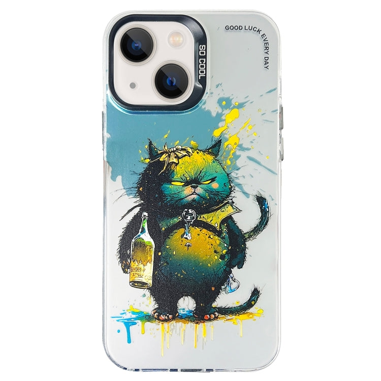 Double Layer Color Silver Series Animal Oil Painting Phone Case, For iPhone 15, For iPhone 13 Pro Max