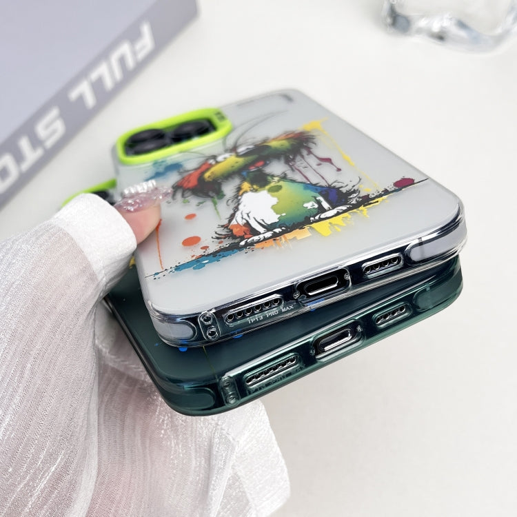 Double Layer Color Silver Series Animal Oil Painting Phone Case, For iPhone 14 Pro, For iPhone 15 Pro