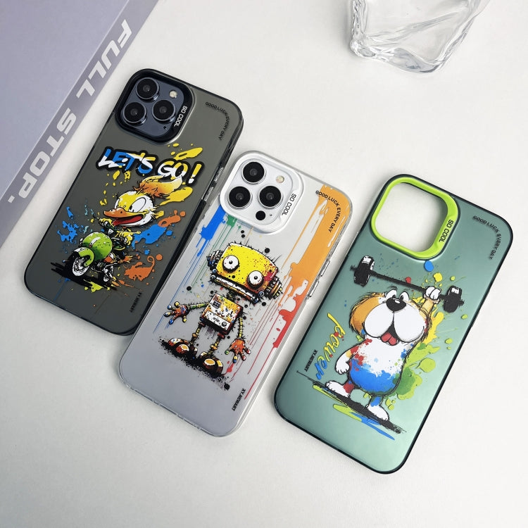 Double Layer Color Silver Series Animal Oil Painting Phone Case, For iPhone 15, For iPhone 13 Pro Max