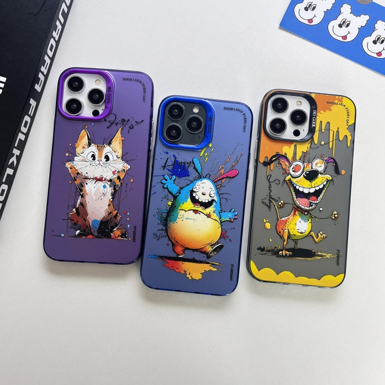 Double Layer Color Silver Series Animal Oil Painting Phone Case, For iPhone 14 Pro, For iPhone 15 Pro