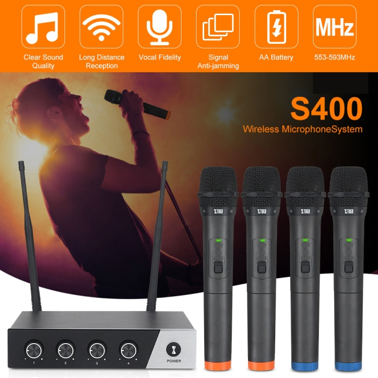XTUGA S400 Professional 4-Channel UHF Wireless Microphone System with 4 Handheld Microphone