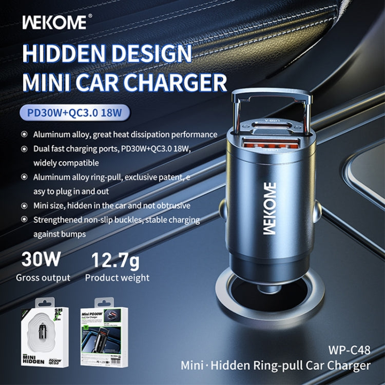 WK WP-C48 Mini Invisible Pull Ring 30W USB + USB-C / Type-C Car Charger, WP-C48