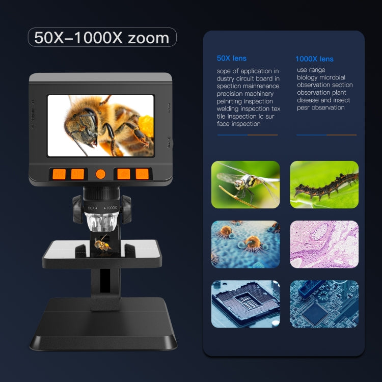 P110 50X-1000X Desktop Electronic Digital Microscope with 4.3 inch Screen