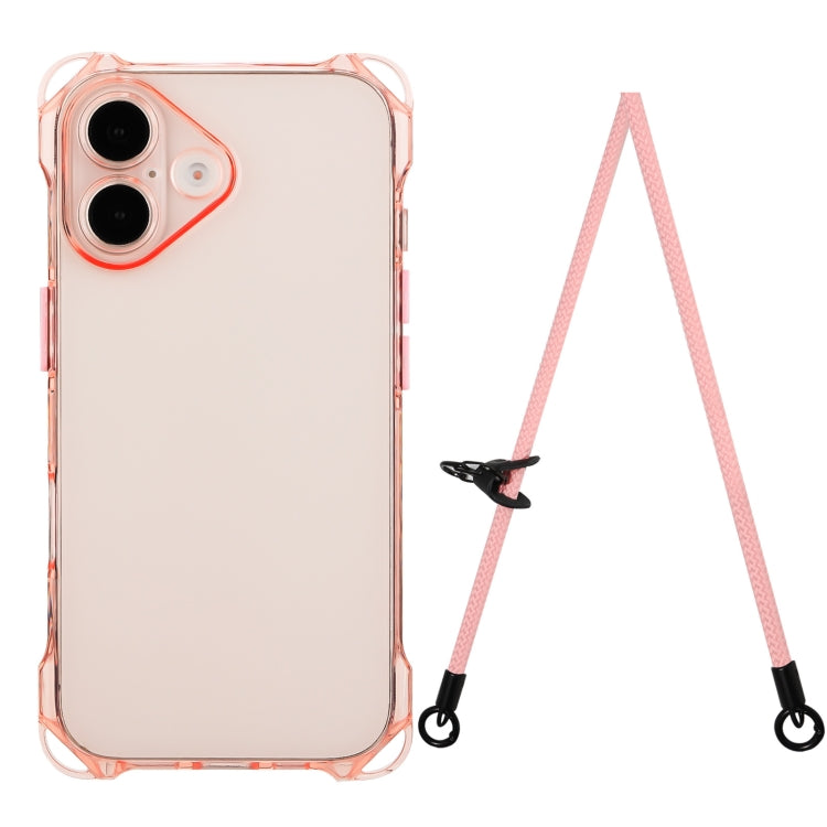 جراب هاتف TPU مقاوم للصدمات بأربع زوايا مع حبل، لهاتف iPhone 16 Pro Max، وiPhone 16 Pro، وiPhone 16 Plus، وiPhone 16