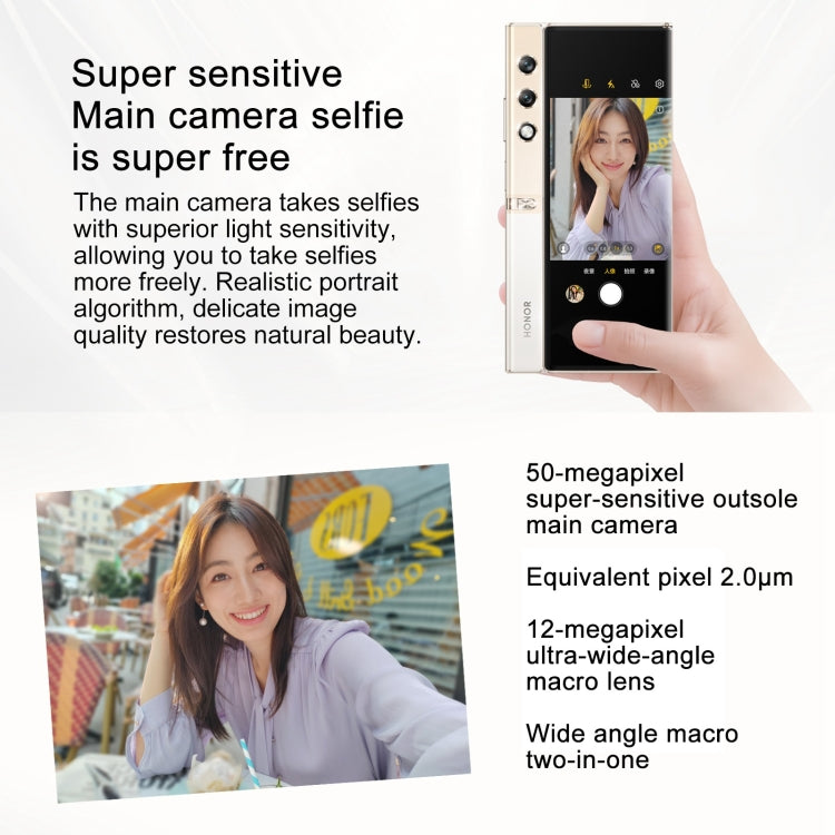 هاتف Honor V Purse 5G، بصمة جانبية، 7.71 بوصة + 6.45 بوصة MagicOS 7.2، معالج Qualcomm Snapdragon 778G ثماني النواة، شبكة: 5G، OTG، NFC، لا يدعم Google Play، 16 جيجابايت + 256 جيجابايت، 16 جيجابايت + 512 جيجابايت