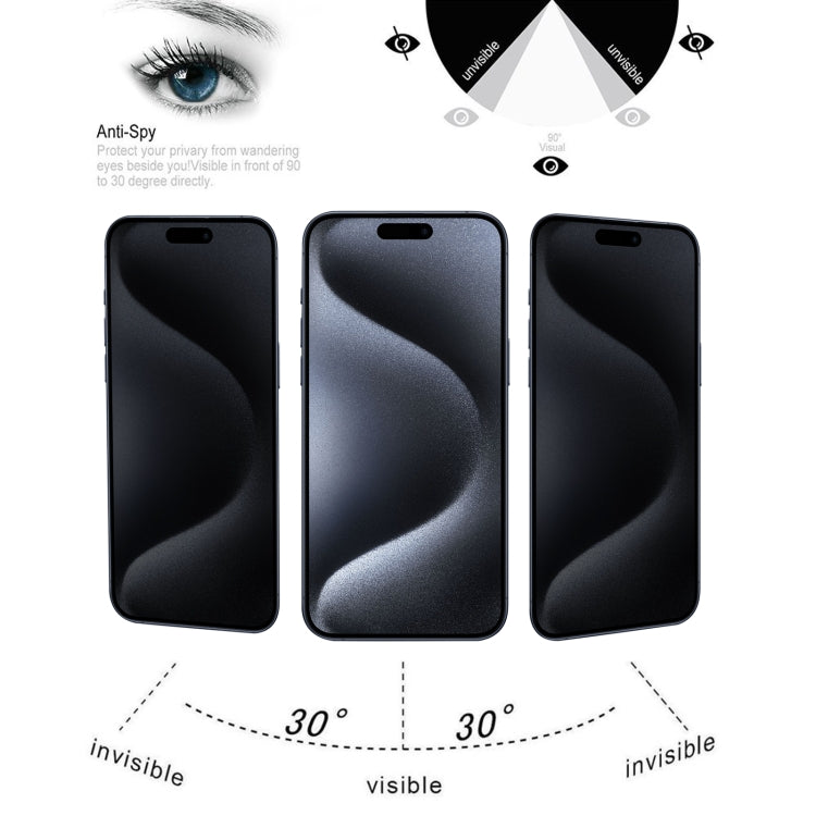 غشاء زجاجي مقوى عالي الشفافية ومضاد للتجسس، مناسب لهاتف iPhone 15 Pro Max / 15 Plus، لهاتف iPhone 15 Pro / 15