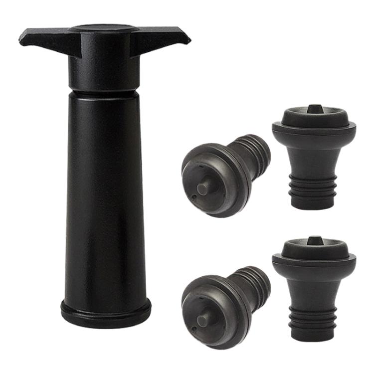 Red Wine Vacuum Pump Freshener Silicone Wine Stopper Set, Black Pump 4-stopper Box