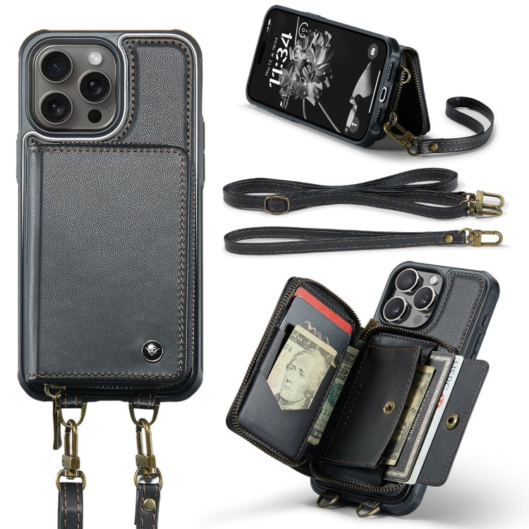 JEEHOOD C22 Series Zipper Wallet Leather Phone Case with Dual Lanyard, For iPhone 16 Pro Max, For iPhone 16 Pro, For iPhone 16 Plus, For iPhone 16
