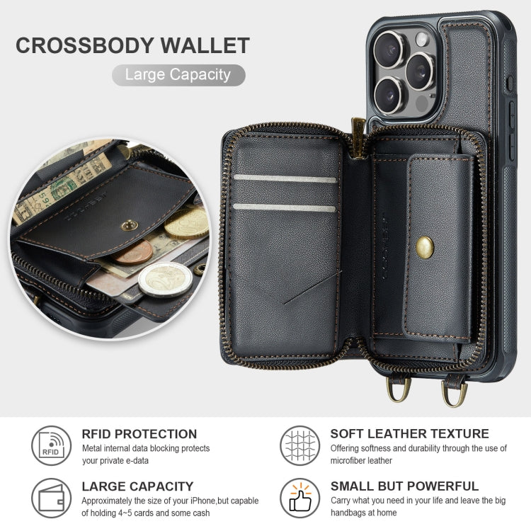 JEEHOOD C22 Series Zipper Wallet Leather Phone Case with Dual Lanyard, For iPhone 16 Pro Max, For iPhone 16 Pro, For iPhone 16 Plus, For iPhone 16