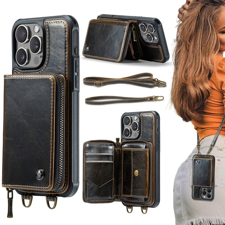 JEEHOOD C22 Series Zipper Wallet Leather Phone Case with Dual Lanyard, For iPhone 16 Pro Max, For iPhone 16 Pro, For iPhone 16 Plus, For iPhone 16