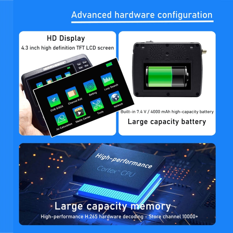 iBRAVEBOX V10 Finder Max 4.3 inch Display Digital Satellite Meter Signal Finder, Support DVB-S/S2/S2X
