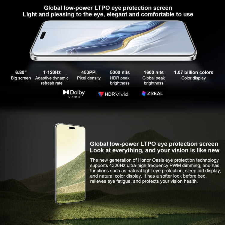 Honor Magic6 Pro، شاشة 6.8 بوصة، Magic OS 8.0، معالج Snapdragon 8 من الجيل الثالث ثماني النواة حتى 3.3 جيجاهرتز، شبكة: 5G، OTG، NFC، يدعم Google Play، 12 جيجابايت + 256 جيجابايت، 16 جيجابايت + 512 جيجابايت، 16 جيجابايت + 1 تيرابايت