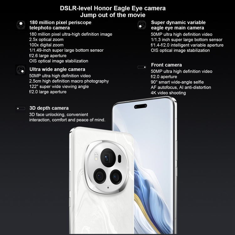 Honor Magic6 Pro، شاشة 6.8 بوصة، Magic OS 8.0، معالج Snapdragon 8 من الجيل الثالث ثماني النواة حتى 3.3 جيجاهرتز، شبكة: 5G، OTG، NFC، يدعم Google Play، 12 جيجابايت + 256 جيجابايت، 16 جيجابايت + 512 جيجابايت، 16 جيجابايت + 1 تيرابايت