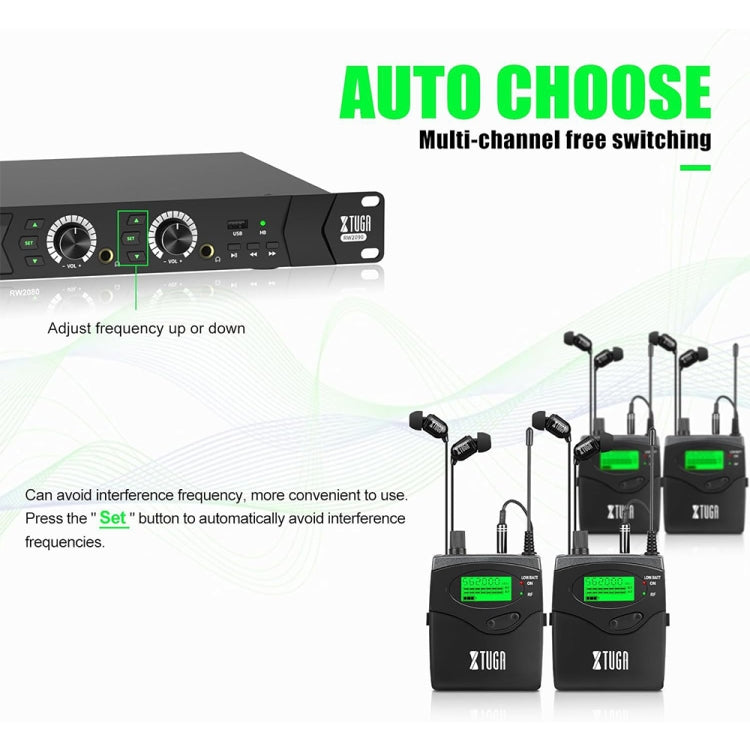 XTUGA RW2090 Professional Stage Wireless 2 Channel In Ear Monitoring System 2 in 1