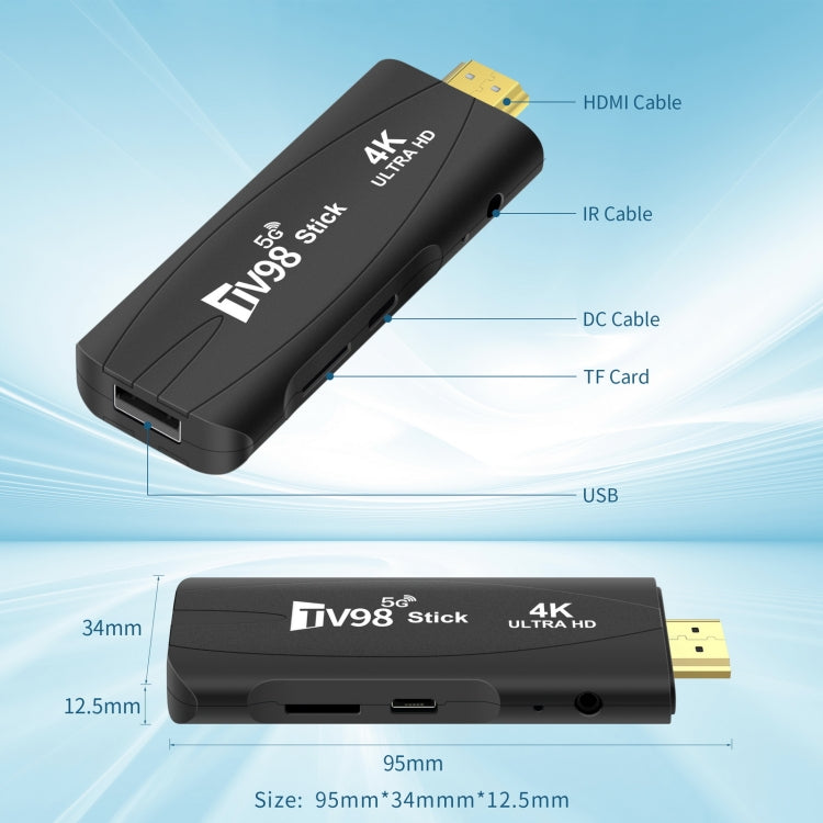 TV98 Rockchip 3228A Quad Core 4K HD Bluetooth Android TV Stick
