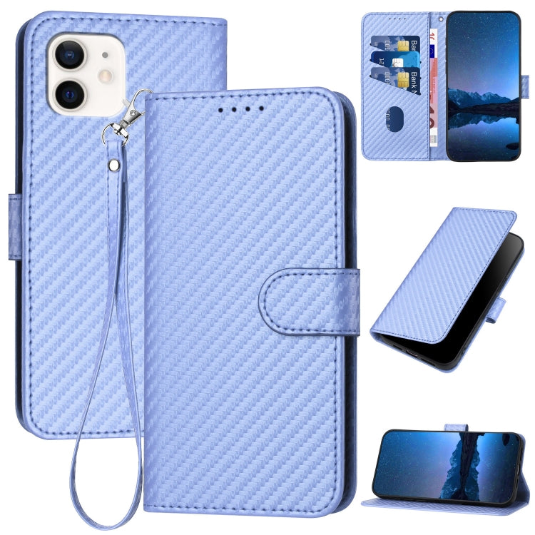 جراب هاتف YX0070 مصنوع من ألياف الكربون ومشبك جلدي مع حبل، مناسب لأجهزة iPhone 12 mini وiPhone 11 Pro Max وiPhone 11 وiPhone 11 Pro وiPhone X / XS وiPhone XR