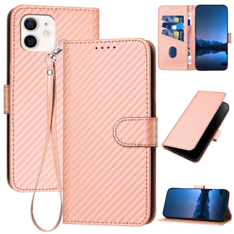 جراب هاتف YX0070 مصنوع من ألياف الكربون ومشبك جلدي مع حبل، مناسب لأجهزة iPhone 12 mini وiPhone 11 Pro Max وiPhone 11 وiPhone 11 Pro وiPhone X / XS وiPhone XR