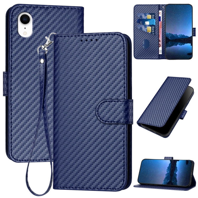جراب هاتف YX0070 مصنوع من ألياف الكربون ومشبك جلدي مع حبل، مناسب لأجهزة iPhone 12 mini وiPhone 11 Pro Max وiPhone 11 وiPhone 11 Pro وiPhone X / XS وiPhone XR