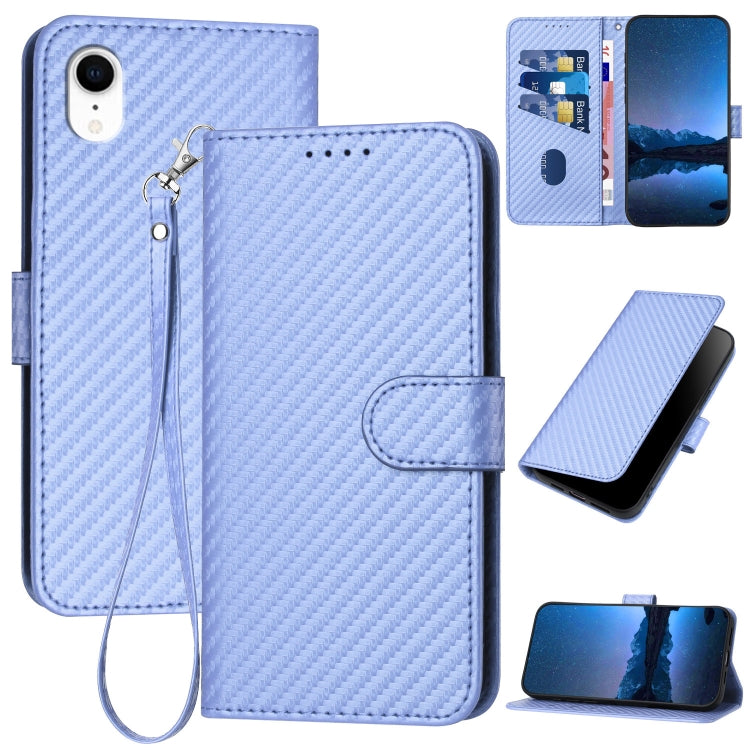 جراب هاتف YX0070 مصنوع من ألياف الكربون ومشبك جلدي مع حبل، مناسب لأجهزة iPhone 12 mini وiPhone 11 Pro Max وiPhone 11 وiPhone 11 Pro وiPhone X / XS وiPhone XR