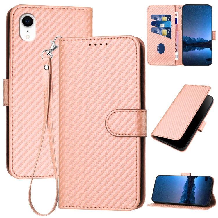 جراب هاتف YX0070 مصنوع من ألياف الكربون ومشبك جلدي مع حبل، مناسب لأجهزة iPhone 12 mini وiPhone 11 Pro Max وiPhone 11 وiPhone 11 Pro وiPhone X / XS وiPhone XR