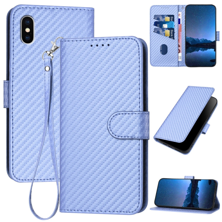 YX0070 Carbon Fiber Buckle Leather Phone Case with Lanyard, For iPhone XS Max, For iPhone 8 Plus / 7 Plus
