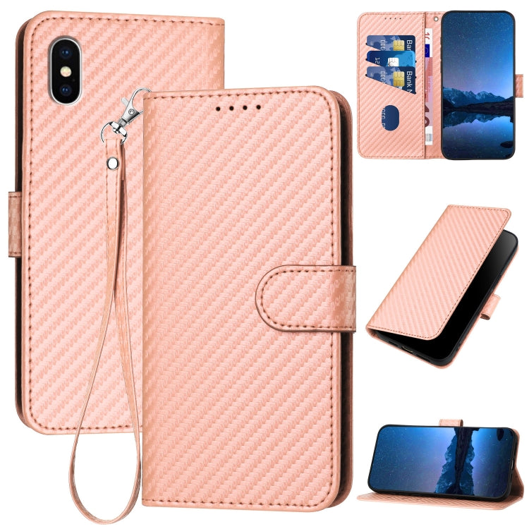 YX0070 Carbon Fiber Buckle Leather Phone Case with Lanyard, For iPhone XS Max, For iPhone 8 Plus / 7 Plus