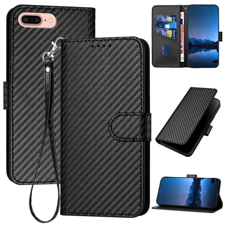 YX0070 Carbon Fiber Buckle Leather Phone Case with Lanyard, For iPhone XS Max, For iPhone 8 Plus / 7 Plus