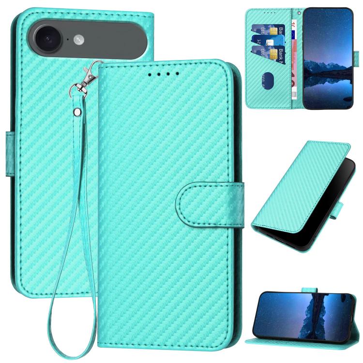 جراب هاتف YX0070 من ألياف الكربون مع مشبك جلدي وحزام، مناسب لأجهزة iPhone 17 Pro Max وiPhone 17 Pro وiPhone 17 وiPhone 17 Air وiPhone 16e وiPhone 16 Pro Max