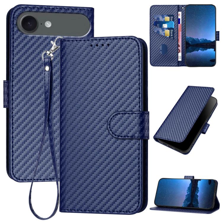 جراب هاتف YX0070 من ألياف الكربون مع مشبك جلدي وحزام، مناسب لأجهزة iPhone 17 Pro Max وiPhone 17 Pro وiPhone 17 وiPhone 17 Air وiPhone 16e وiPhone 16 Pro Max