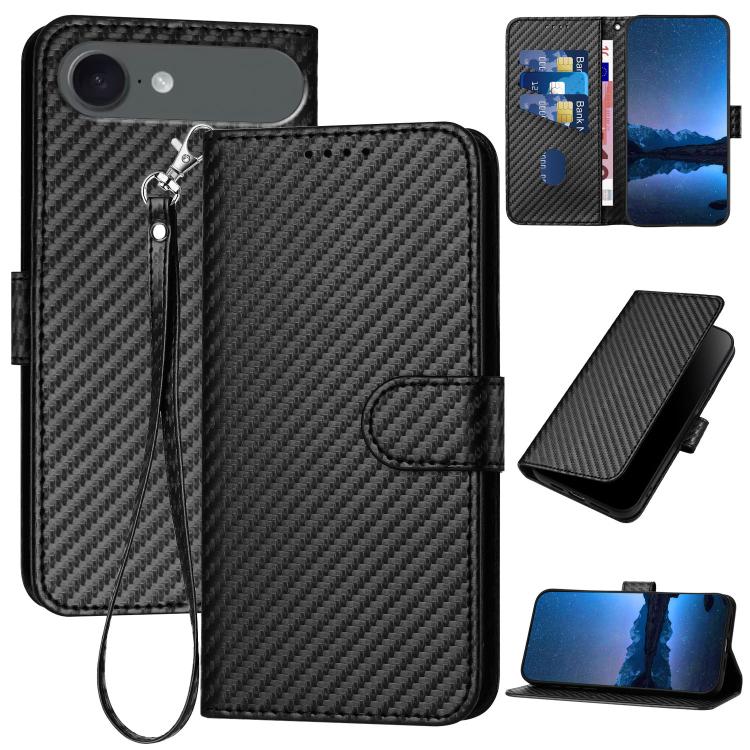 جراب هاتف YX0070 من ألياف الكربون مع مشبك جلدي وحزام، مناسب لأجهزة iPhone 17 Pro Max وiPhone 17 Pro وiPhone 17 وiPhone 17 Air وiPhone 16e وiPhone 16 Pro Max