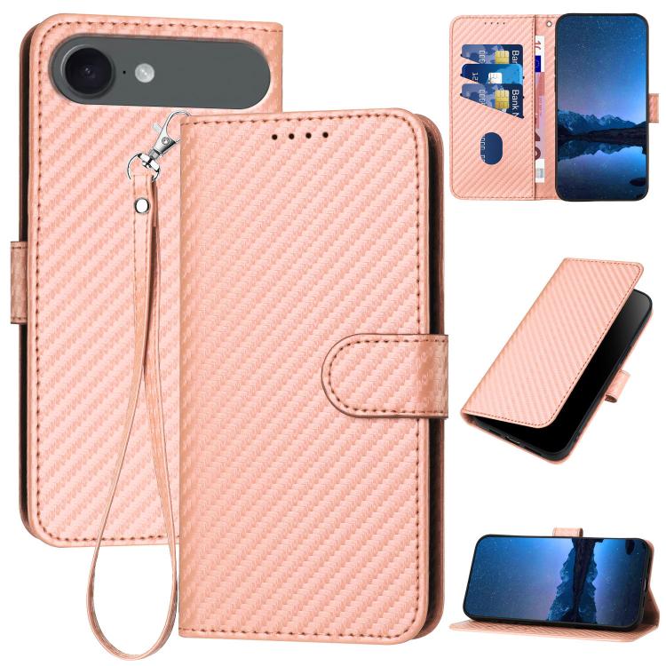 جراب هاتف YX0070 من ألياف الكربون مع مشبك جلدي وحزام، مناسب لأجهزة iPhone 17 Pro Max وiPhone 17 Pro وiPhone 17 وiPhone 17 Air وiPhone 16e وiPhone 16 Pro Max