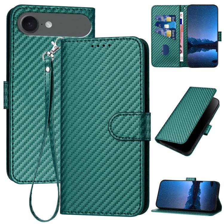 جراب هاتف YX0070 من ألياف الكربون مع مشبك جلدي وحزام، مناسب لأجهزة iPhone 17 Pro Max وiPhone 17 Pro وiPhone 17 وiPhone 17 Air وiPhone 16e وiPhone 16 Pro Max