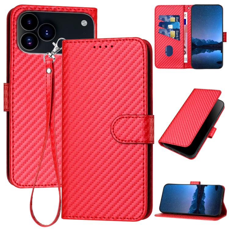 جراب هاتف YX0070 من ألياف الكربون مع مشبك جلدي وحزام، مناسب لأجهزة iPhone 17 Pro Max وiPhone 17 Pro وiPhone 17 وiPhone 17 Air وiPhone 16e وiPhone 16 Pro Max